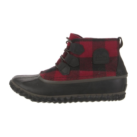 Sorel Women's Out N About Red Buffalo Plaid Lace Up Rain Boots - Picture 11 of 12